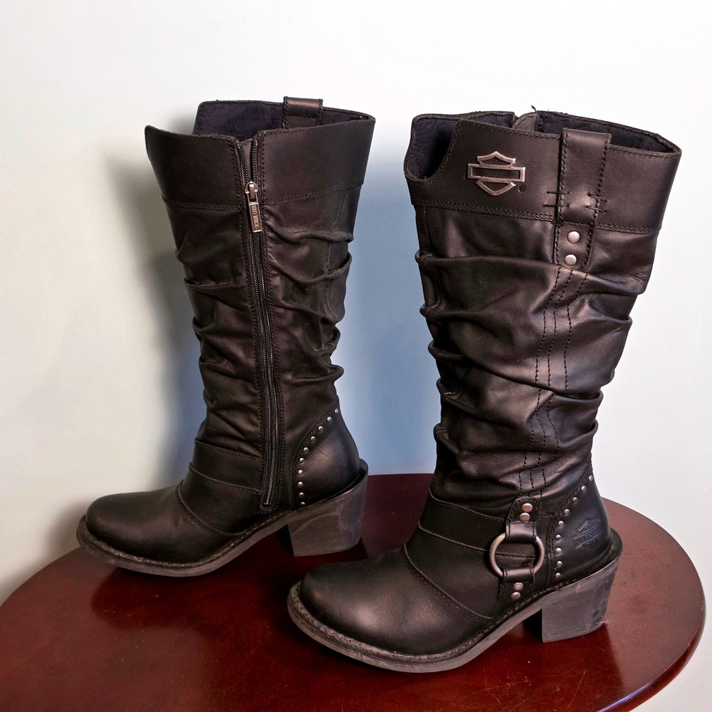 Harley-Davidson Womens Black Leather Slouch Harness Boots D83562 Size 7M - Picture 5 of 9